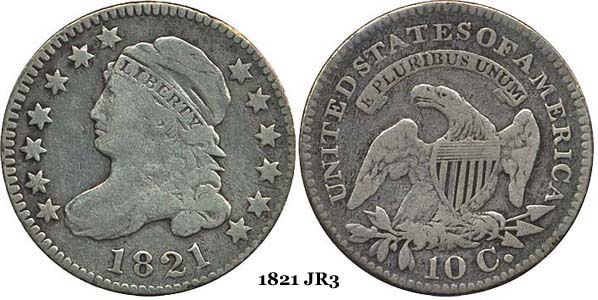 1821 JR3 Capped Bust Dime