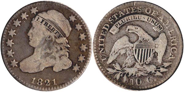 1821 JR10 Capped Bust Dime