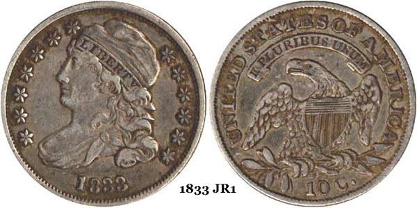 1833 JR1 Capped Bust Dime