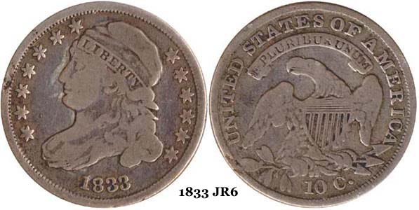 1833 JR6 Capped Bust Dime