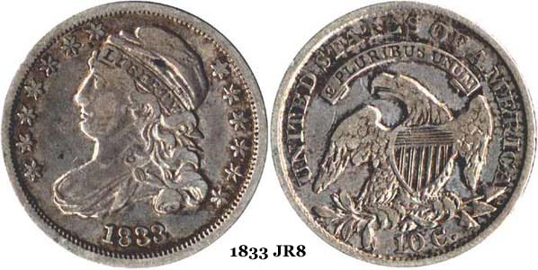 1833 JR8 Capped Bust Dime