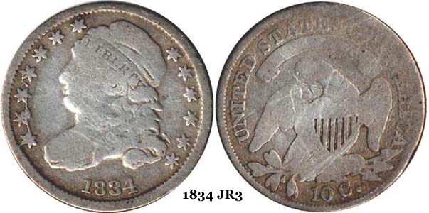 1834 JR3 Capped Bust Dime