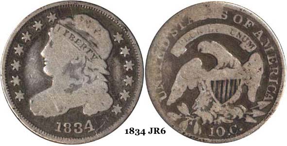 1834 JR6 Capped Bust Dime