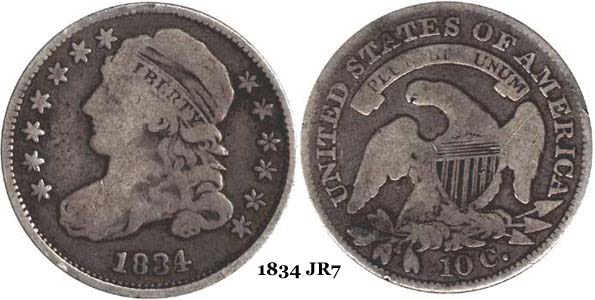 1834 JR7 Capped Bust Dime